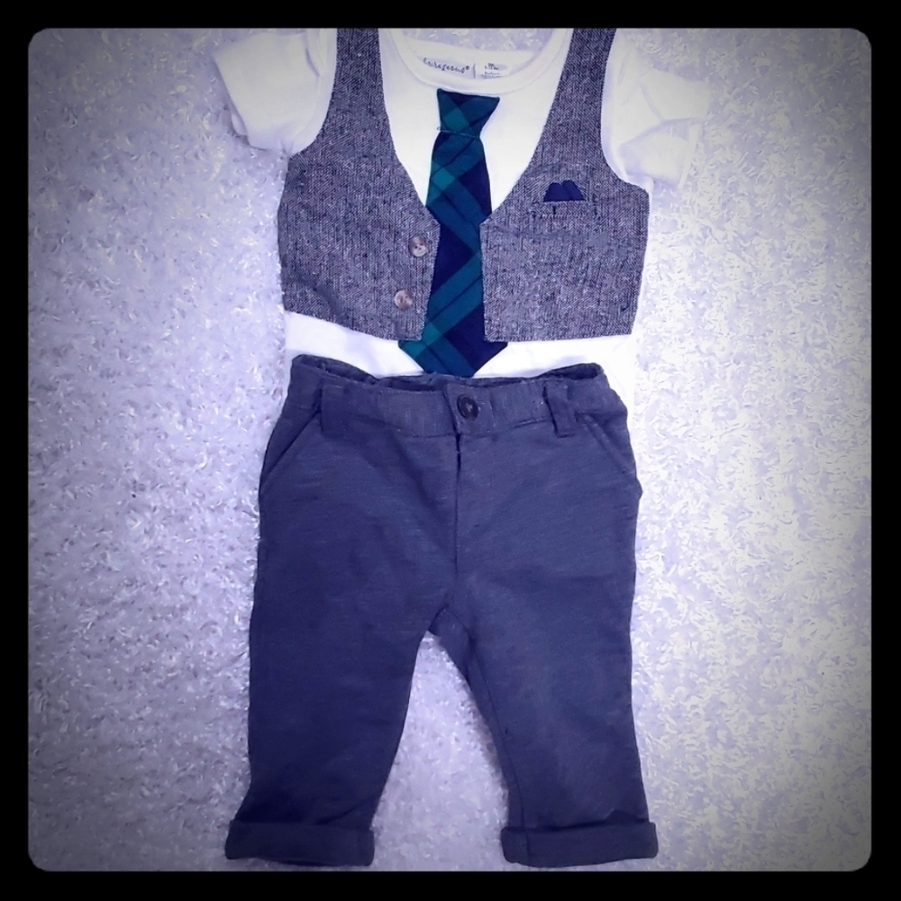 Baby Boy Short Sleeve Onsie Suit & Pants Set